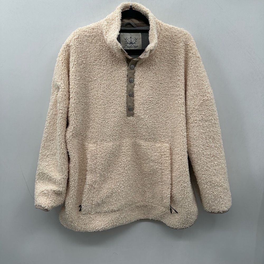 BOUNDLESS NORTH CREAM Sherpa Snap warm woman bohemian oversized cozy pullover M